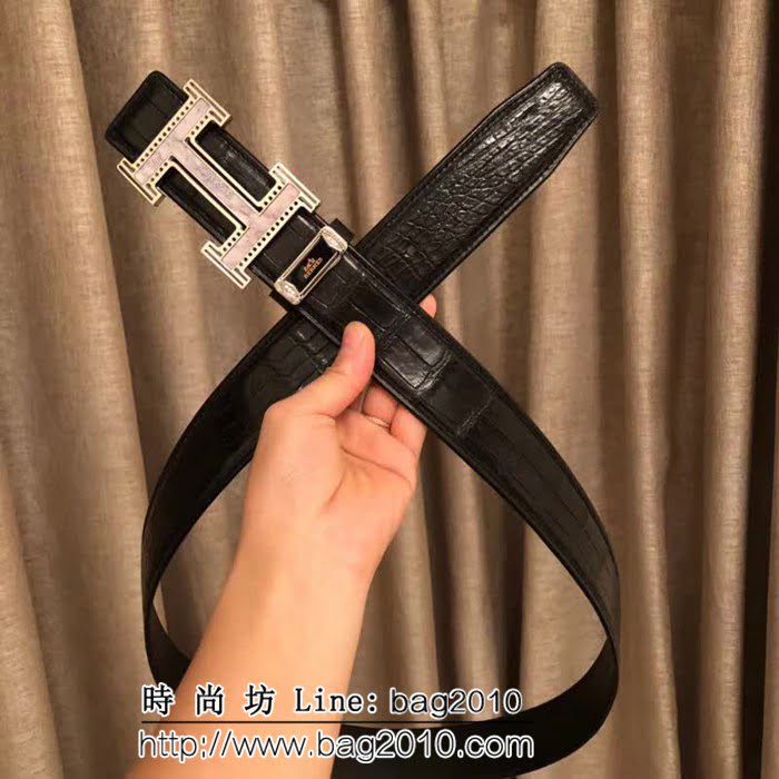 愛馬仕HERMES 純手工美洲鱷魚無拼接肚皮 高端男士皮帶 HHG1571